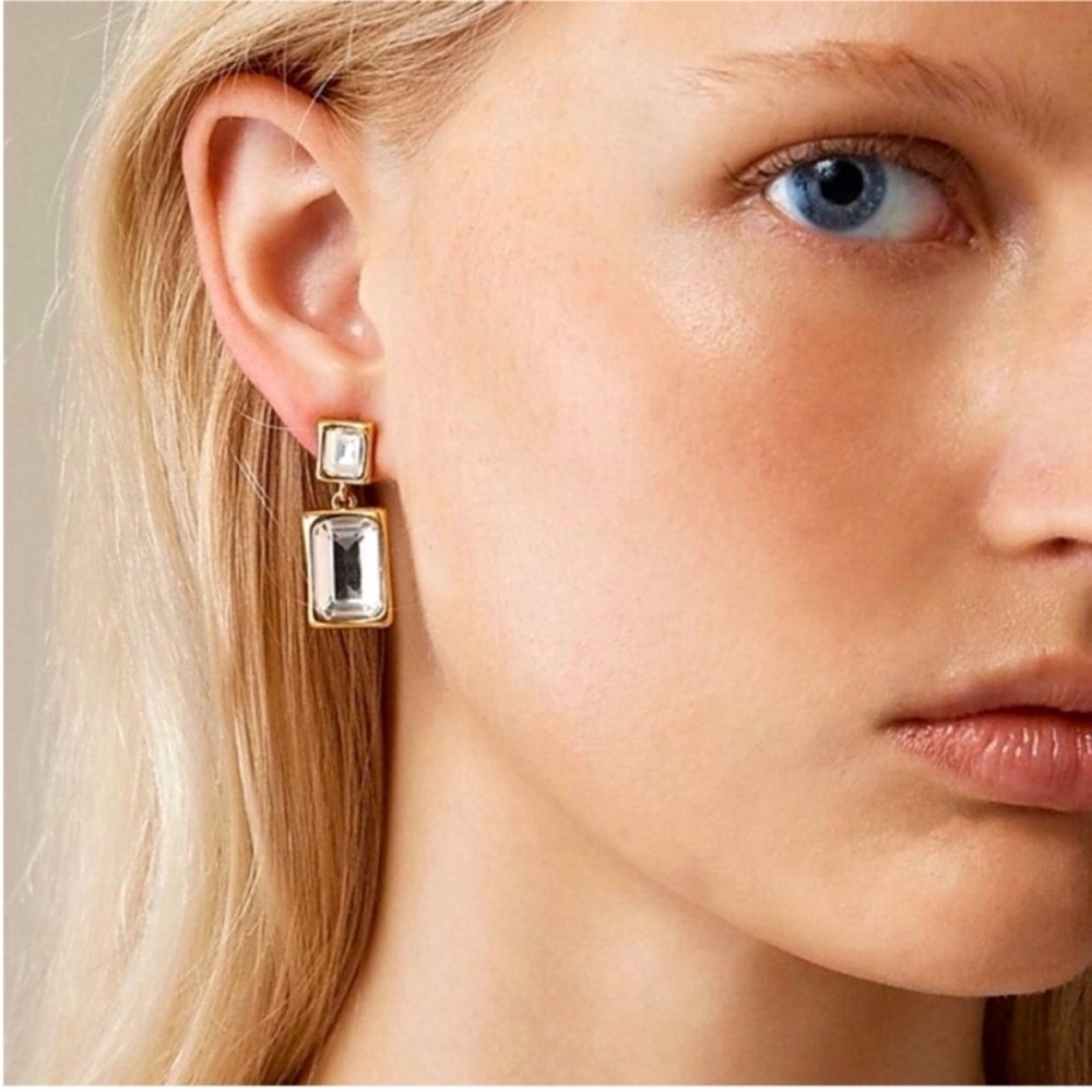 NWT JCrew Faceted gemstone drop earrings, gold